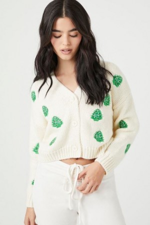 Cárdigan Forever 21 Christmas Tree Mujer Creme Verde | Ssnd3sLVJZi