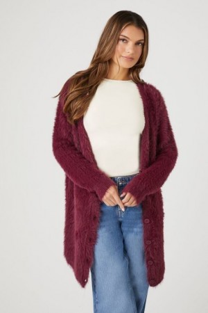 Cárdigan Forever 21 Fuzzy Mujer Burdeos | CmMMoW1gPXU