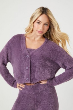 Cárdigan Forever 21 Fuzzy Mujer Moradas | EIR8eh8Hsr0