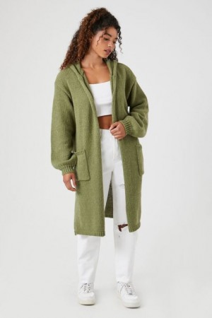 Cárdigan Forever 21 Hooded Longline Mujer Verde Oliva | jJyYo3Gz3Vn