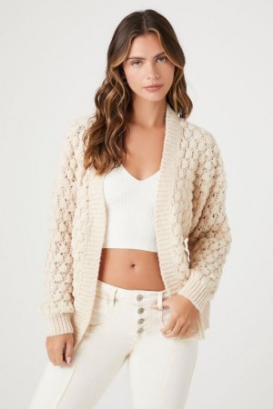 Cárdigan Forever 21 Popcorn Knit Mujer Marrones | B8WIRb0VN84