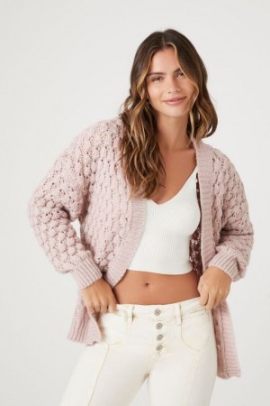 Cárdigan Forever 21 Popcorn Knit Mujer Rosas | zFdTnvGFWFf