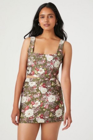 Falda Forever 21 Floral Print Amp Set Mujer Verde Oliva Multicolor | BaqYdAROUAg