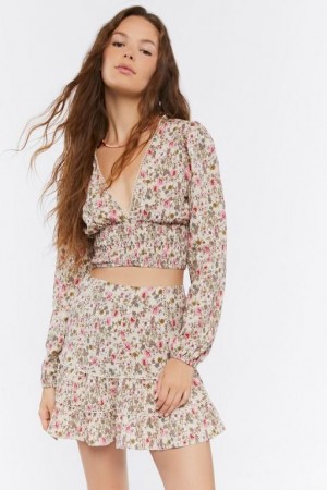 Falda Forever 21 Floral Print Crop Amp Mini Set Mujer Marrones Multicolor | VrTB3F0OhKe