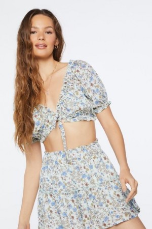 Falda Forever 21 Floral Print Crop Amp Mini Set Mujer Azules Multicolor | dpkx73yHPva