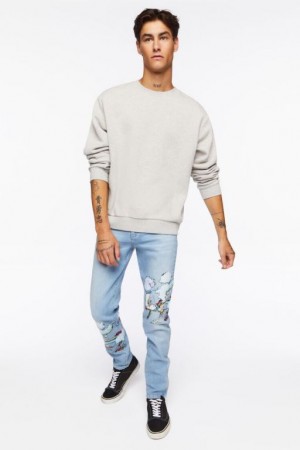 Jeans Forever 21 Cloud Estampadas Flaco Hombre Azules | uhzL7UqNkUS