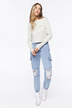 Jeans Forever 21 Distressed Denim Cargo Joggers Mujer Azules | mtsRw6Mq8RS