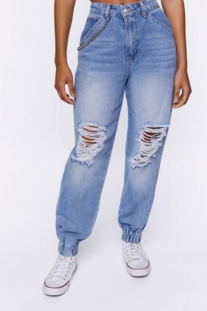 Jeans Forever 21 Distressed Denim Wallet Chain Joggers Mujer Azules Claro | Ja6NpPHNcrJ