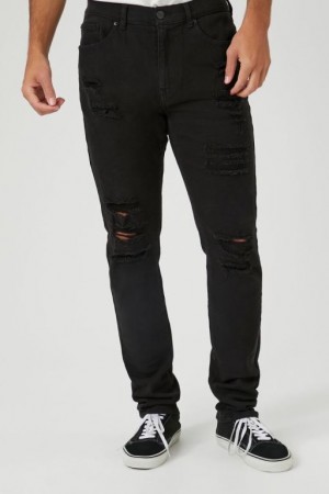 Jeans Forever 21 Distressed Flaco Hombre Negras | v2lk9Slt6om