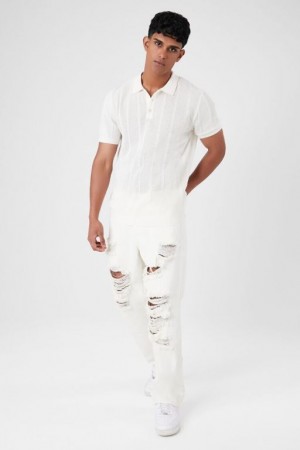 Jeans Forever 21 Distressed Relaxed Fit Hombre Creme | LjkW3oYfyrL