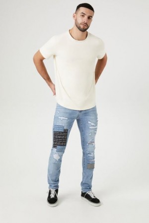 Jeans Forever 21 Distressed Reworked Flaco Hombre Azules Claro | dowpmkMVk7t