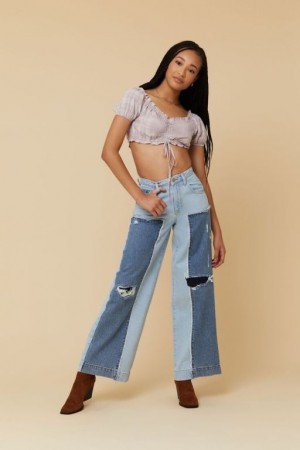 Jeans Forever 21 Distressed Reworked Wide Leg Mujer Azules Claro | shOnhxv7vhg