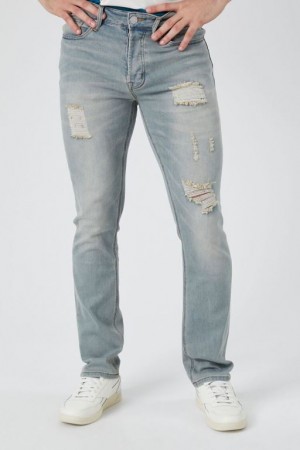 Jeans Forever 21 Distressed Slim Fit Hombre Azules Claro | iOMtPdYCKEE