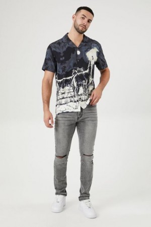 Jeans Forever 21 Distressed Stretch Denim Flaco Hombre Gris | Zga2cXDPECU