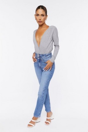 Jeans Forever 21 Double Waisted Long Mujer Azules Claro | lPrkNxakBnU