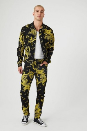 Jeans Forever 21 Dragon Print Flaco Hombre Negras Amarillo | MshbUArggUR