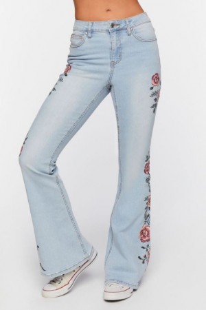 Jeans Forever 21 Floral Flare Leg Mujer Azules | 5Yl18Xhu7Xz