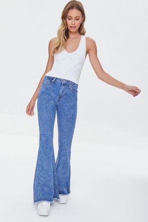 Jeans Forever 21 Floral Flare Mujer Azules | ItwpO1MkkJV