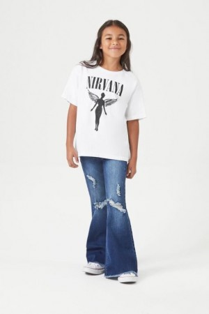 Jeans Forever 21 Girls Distressed Flare Niños Azules Oscuro | Ce1vqUEvE72