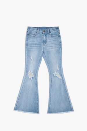 Jeans Forever 21 Girls Distressed Flare Niños Azules Claro | bor1jZAZumq