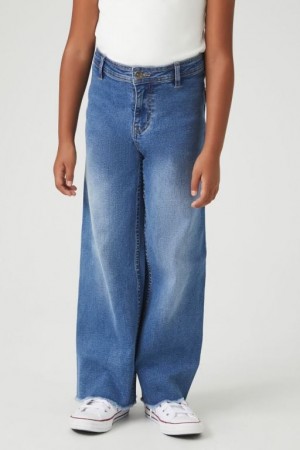 Jeans Forever 21 Girls Raw Cut Wide Leg Niños Azules | OAWyZBTHj45