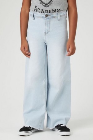 Jeans Forever 21 Girls Raw Cut Wide Leg Niños Azules Claro | 87viGyclDTw