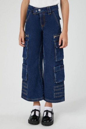 Jeans Forever 21 Girls Wide Leg Cargo Niños Azules Oscuro | 8okAlvhtEca