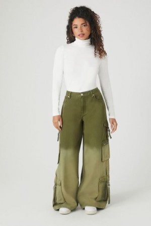 Jeans Forever 21 Gradient Wide Leg Cargo Mujer Gris Verde | m6TIcV2Byj8