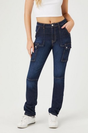 Jeans Forever 21 High Rise Cargo Mujer Azules Oscuro | lU4YfxrfRhd