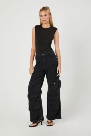 Jeans Forever 21 High Rise Cargo Mujer Negras | SCcuVf5VErn