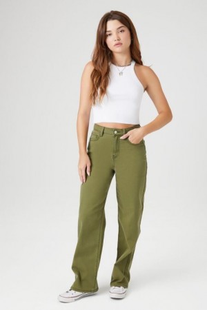 Jeans Forever 21 High Rise S Fit Mujer Verde Oliva | 95B44h7JH8M