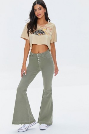 Jeans Forever 21 Long High Rise Flare Mujer Verde Oliva | RUv6oNEclhn