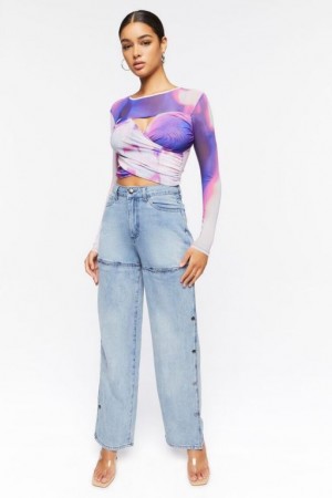 Jeans Forever 21 Mid Rise Cutout Mujer Azules | ZokjXdHTmop