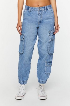 Jeans Forever 21 Mid Rise Denim Cargo Joggers Mujer Azules | 6UfrQv1P5TM