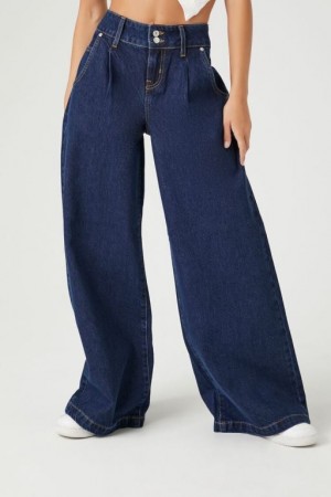 Jeans Forever 21 Mid Rise Wide Leg Mujer Azules Oscuro | WdR6SSqk4RH