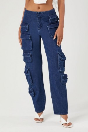 Jeans Forever 21 Multi Pocket Cargo Mujer Azules Oscuro | aOVfOmZs4hj