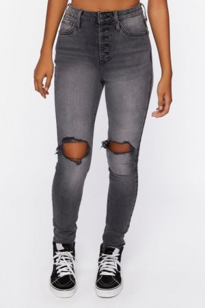 Jeans Forever 21 Recycled Cotton Distressed Flaco Mujer Negras | AaoinbDAr25