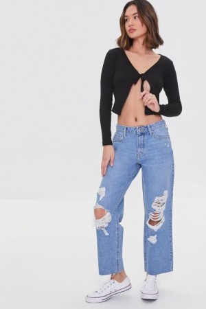 Jeans Forever 21 Recycled Cotton Distressed Mid Rise Gy Mujer Azules Claro | bVpqx0ltUWM