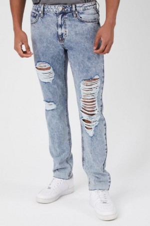 Jeans Forever 21 Recycled Cotton Distressed Hombre Azules | qJl2bNR3vAR