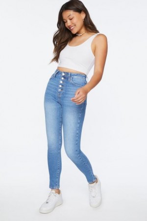 Jeans Forever 21 Recycled Cotton High Rise Flaco Mujer Azules | SpQHyrvwqwa