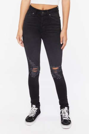 Jeans Forever 21 Recycled Cotton High Rise Distressed Mujer Negras | ZHD8h0hZDNg