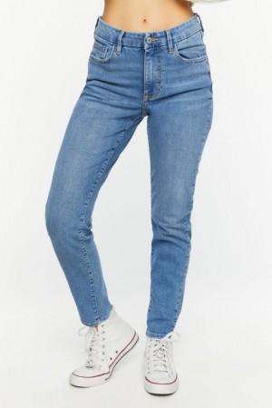 Jeans Forever 21 Recycled Cotton Mid Rise Flaco Mujer Azules | POXvoBvorKi