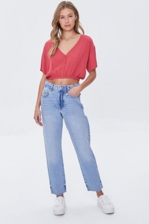 Jeans Forever 21 Recycled Cotton Raw Cut Mom Mujer Azules Claro | EwEUDe6VNSl