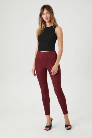 Jeans Forever 21 Seamed Faux Suede Flaco Mujer Burdeos | mVUiBsRIyBF