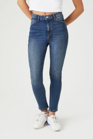 Jeans Forever 21 Short Stretch Denim Flaco Mujer Azules Oscuro | ujC8daFHOsy