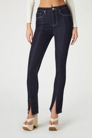 Jeans Forever 21 Slim Fit Slit Mujer Azules Oscuro | P4OsIuyP2fP