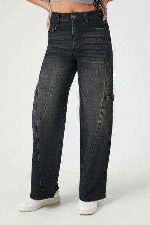 Jeans Forever 21 Stone Wash Wide Leg Mujer Negras | 410FxlNdhuM