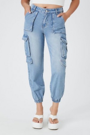 Jeans Forever 21 Stretch Denim Cargo Joggers Mujer Azules Claro | HfLx8x3Y1JP