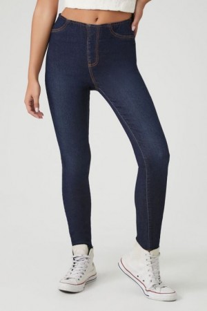 Jeans Forever 21 Stretch Denim Flaco Mujer Azules Oscuro | eCYJaq1UzC6