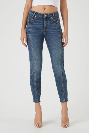 Jeans Forever 21 Stretch Denim Flaco Mujer Azules Oscuro | FdrQ8e8uVPN